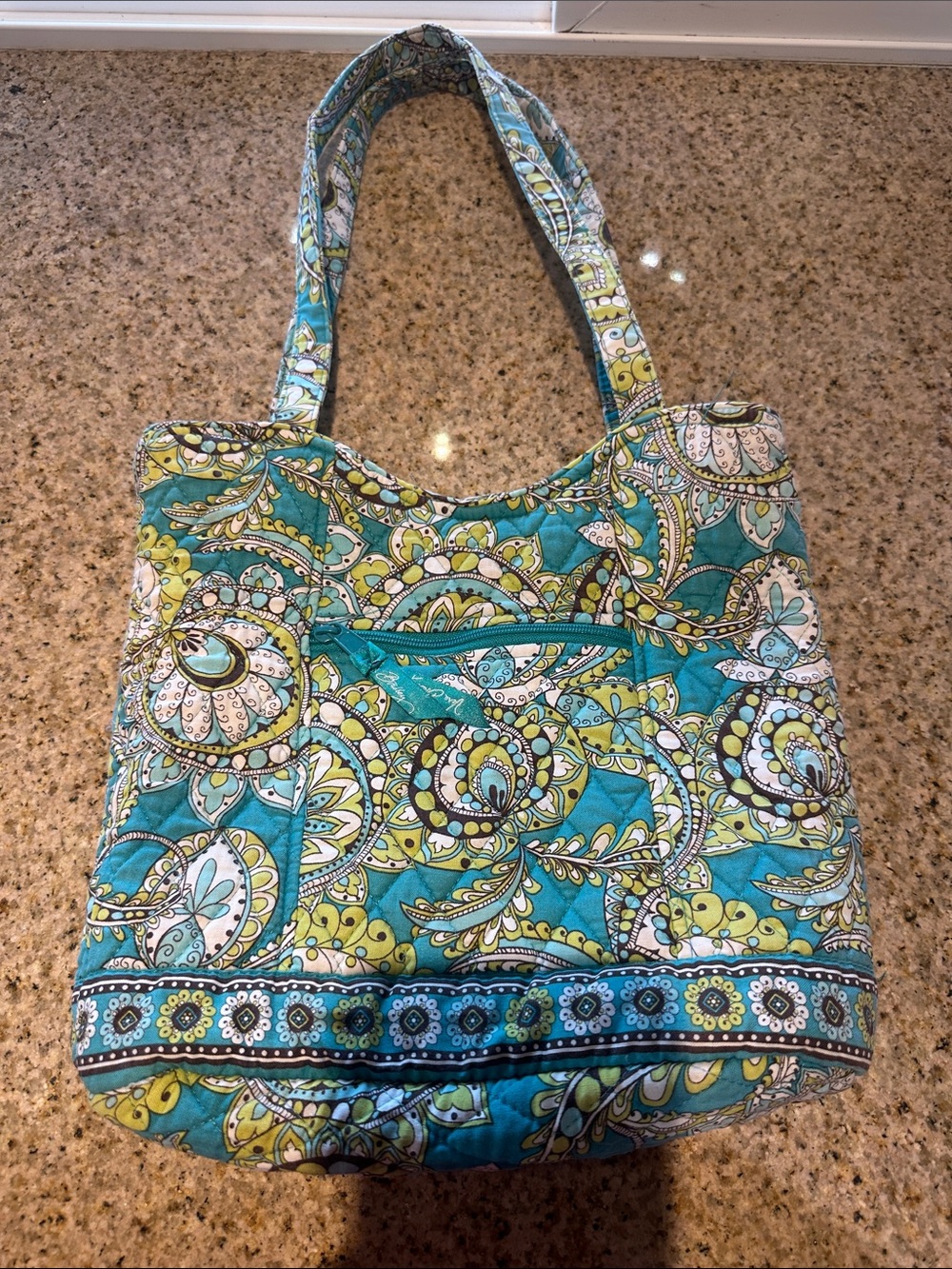 Vera Bradley Teal and Lime Quilted Paisley Tote